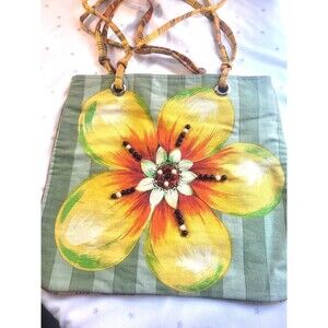 India Beaded Sunflower Zipped Fabric Beach Shopping Farmer Market Festival Tote